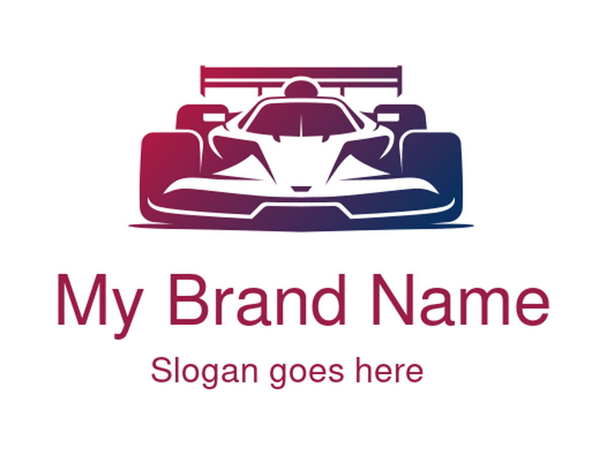Dynamic Purple and Red Race Car Front Logo Design for Motorsports Innovation Brands